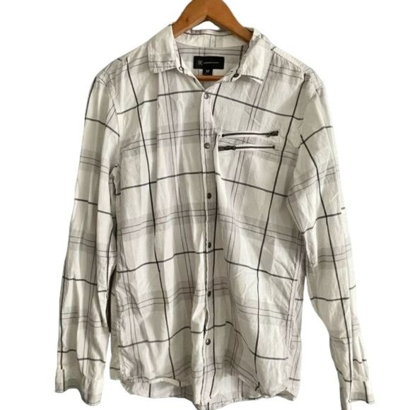 INC International Concepts Mens Long Sleeve size M Shirt Plaid Zippers detail. - Picture 1 of 5
